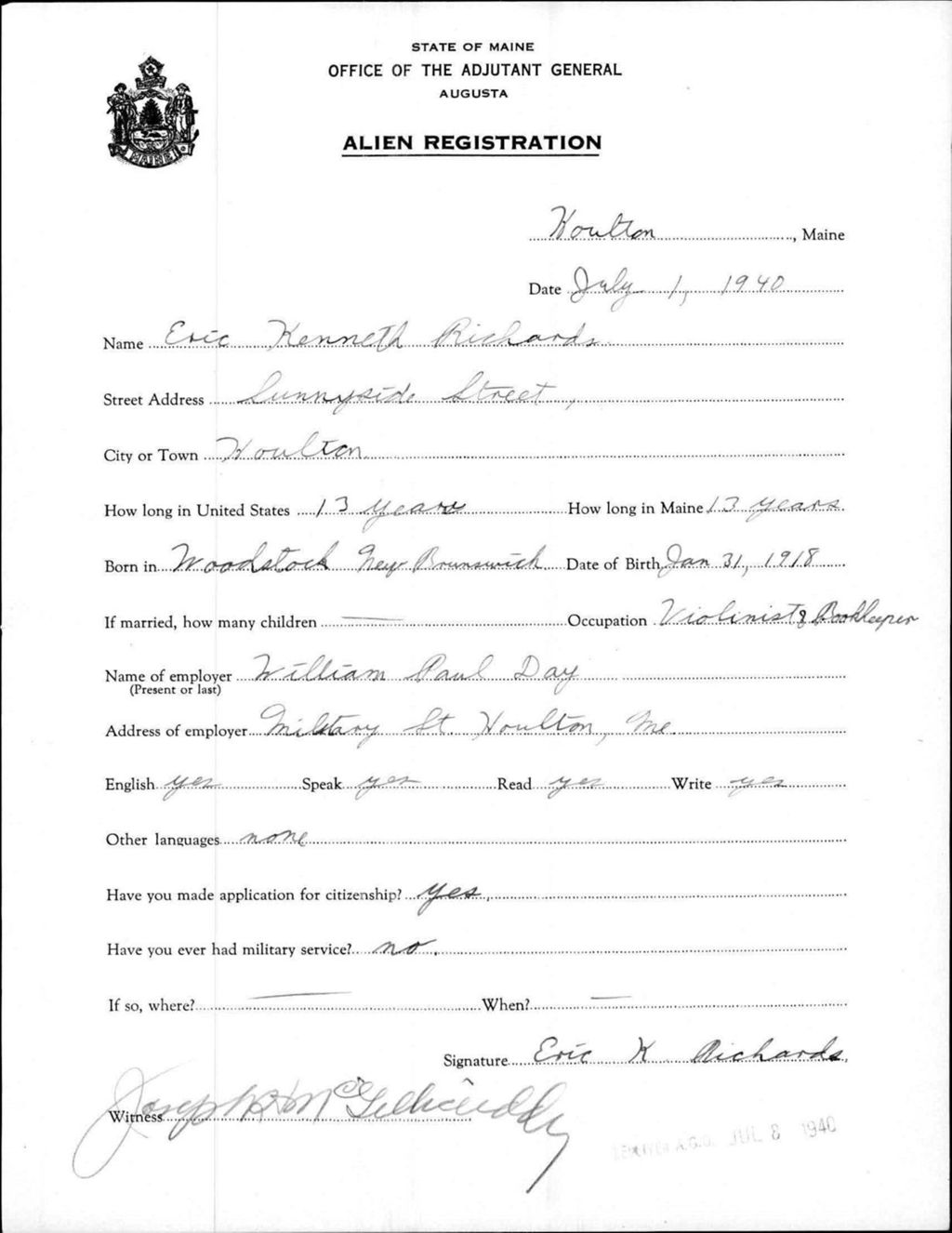 Miniature of Alien Registration- Richards, Eric K. (Houlton, Aroostook County)