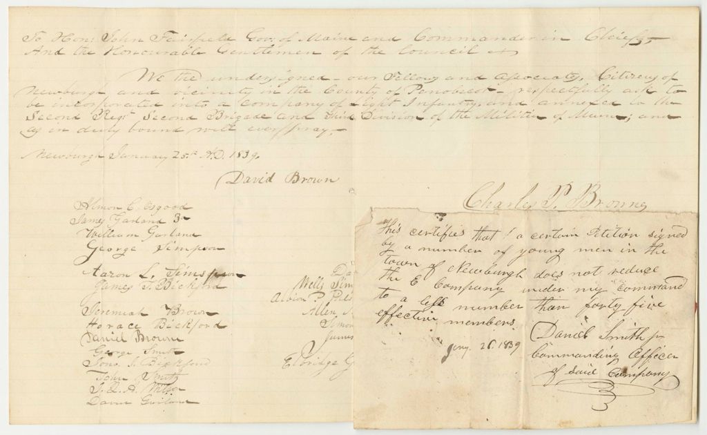 Miniature of Petition of David Brown and Others to be Organized into a Company of Infantry