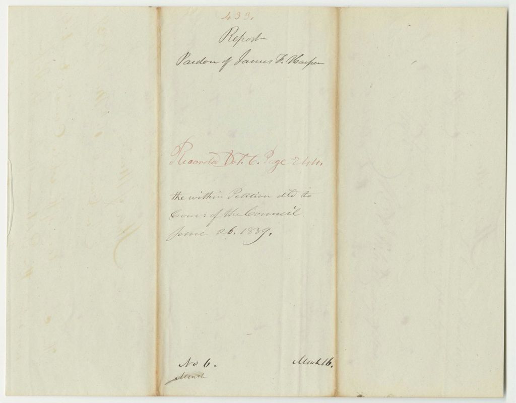 Miniature of Report 433: Report on a Pardon of James F. Hooper, Giving Leave to Withdraw (No Petition)