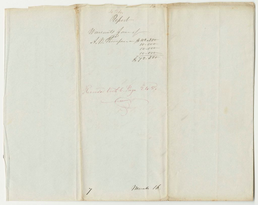 Miniature of Report 434: Warrants in Favor of A.B. Thompson, Acting Quartermaster General
