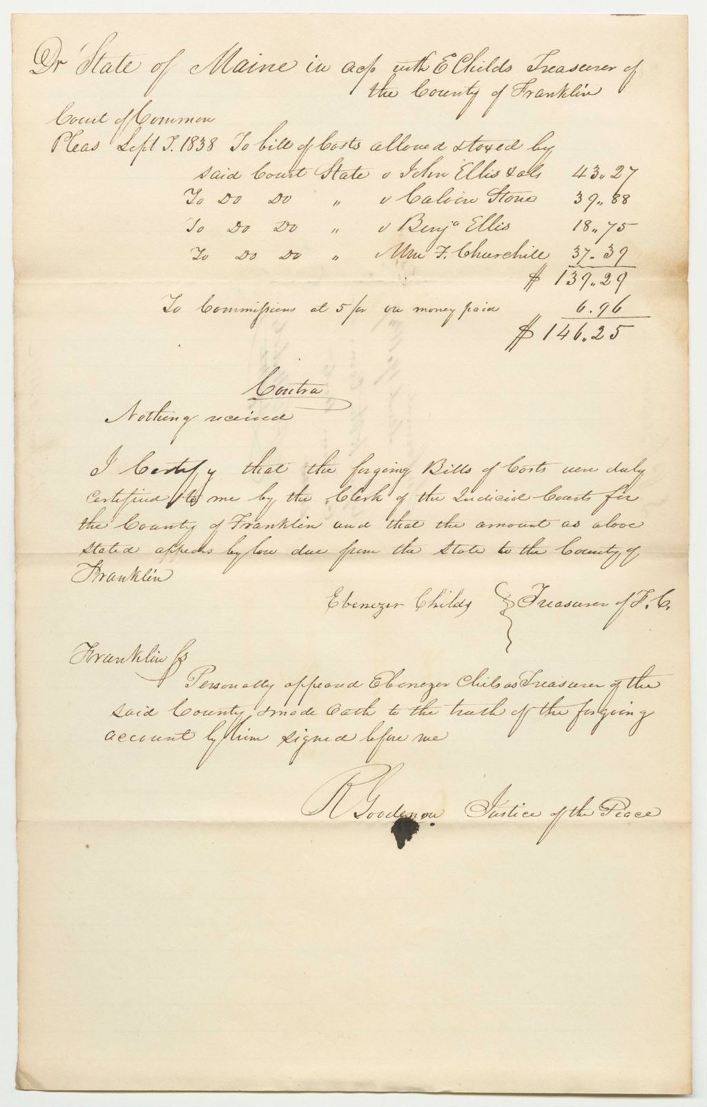Miniature of Account of Ebenezer Childs, Franklin County Treasurer