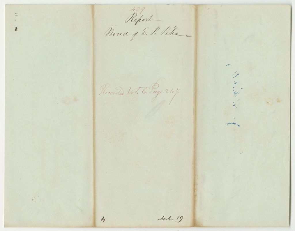 Miniature of Report 439: Report on the Bond of Elijah J. Pike, Assistant Quartermaster