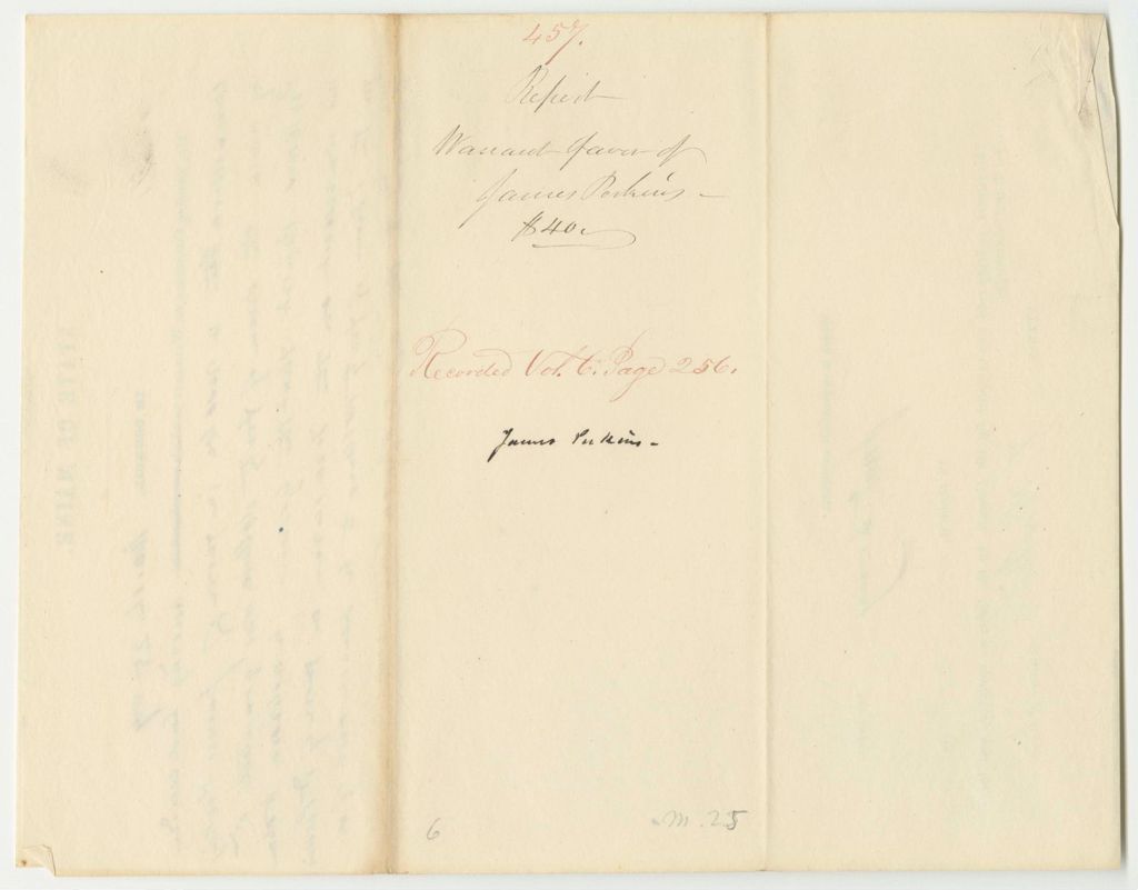 Miniature of Report 457: Warrant in Favor of James Perkins