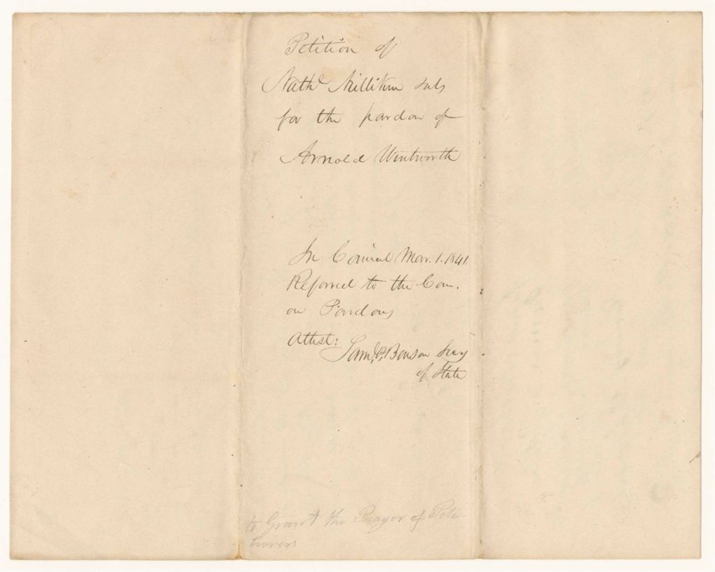 Miniature of Petition of Nathen Miliken and Others for the Pardon of Arnold Wentworth