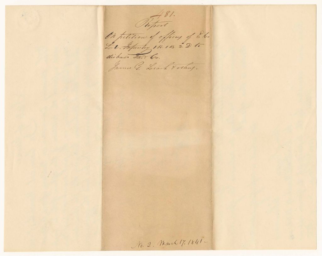 Miniature of Report 481: Report on the Petition of Officers of the "E" Company of Light Infantry of the 1st Regiment, 1st Brigade, 3rd Division to Disband