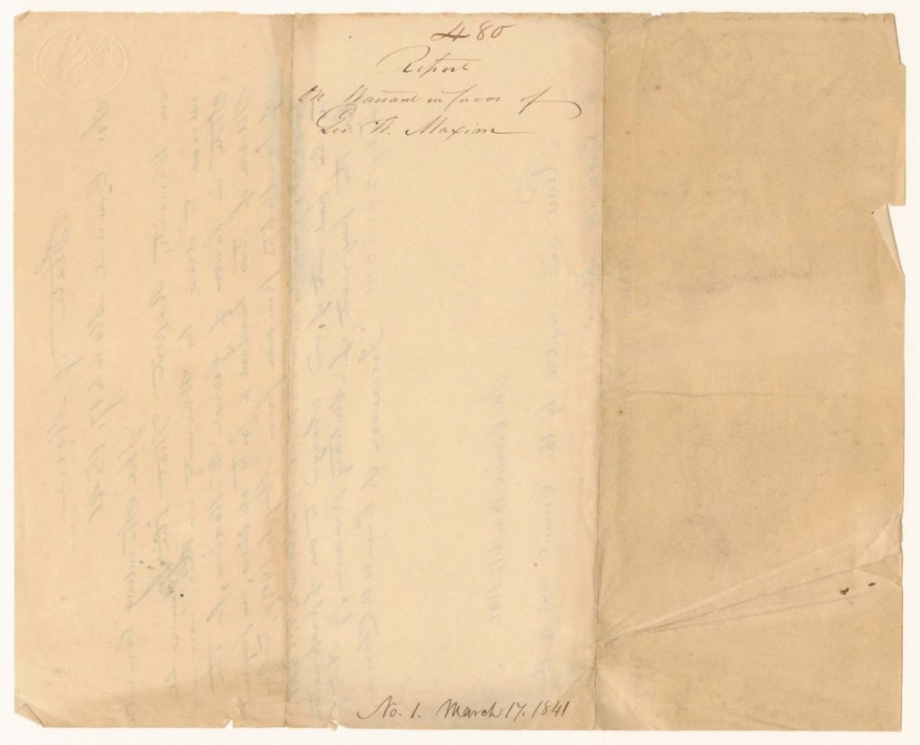 Miniature of Report 480: Report on the Warrant in Favor of George W. Maxim