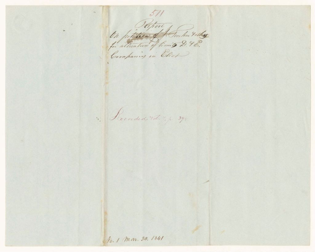 Miniature of Report 511: Report on the Petition of John Tucker and Others for the Alteration of Limits of D & E Company in Eliot, 2nd Regiment, 1st Brigade