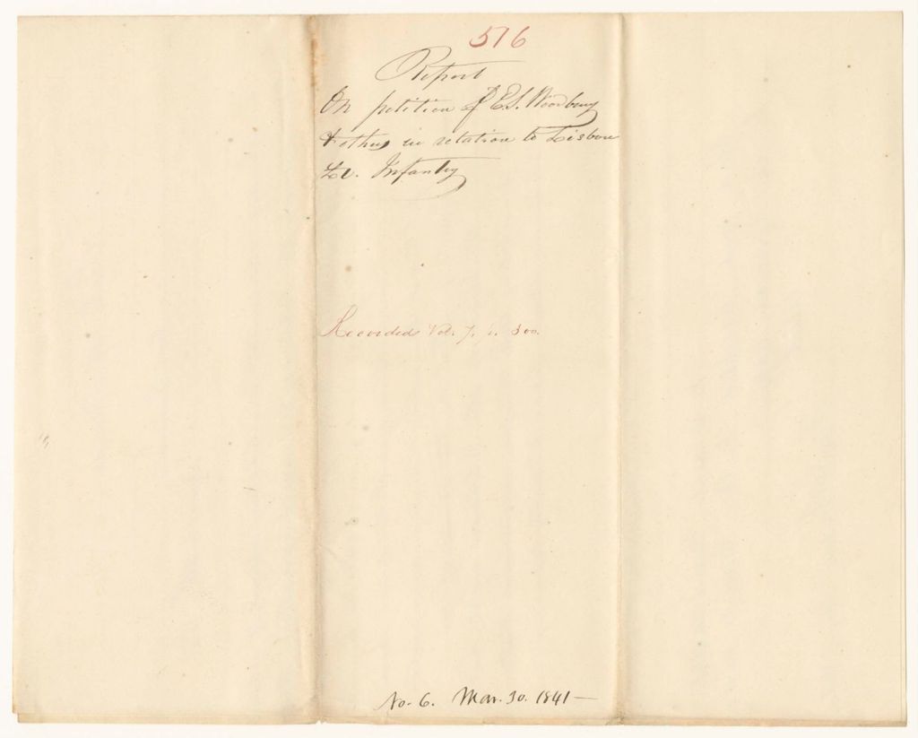 Miniature of Report 516: Report on the Petition of E.S. Woodbury and Others to Disband a Lisbon Company of Light Infantry