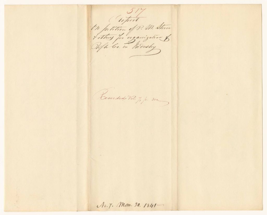 Miniature of Report 517: Report on the Petition of Peter M. Stover and Other Inhabitants of Industry for Organization of Rifle Company