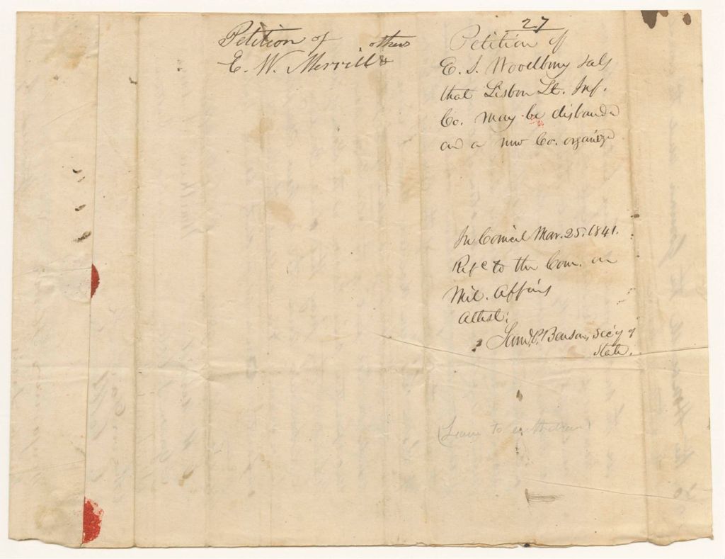 Miniature of Petition of E.S. Woodbury and Others to Disband a Lisbon Company of Light Infantry