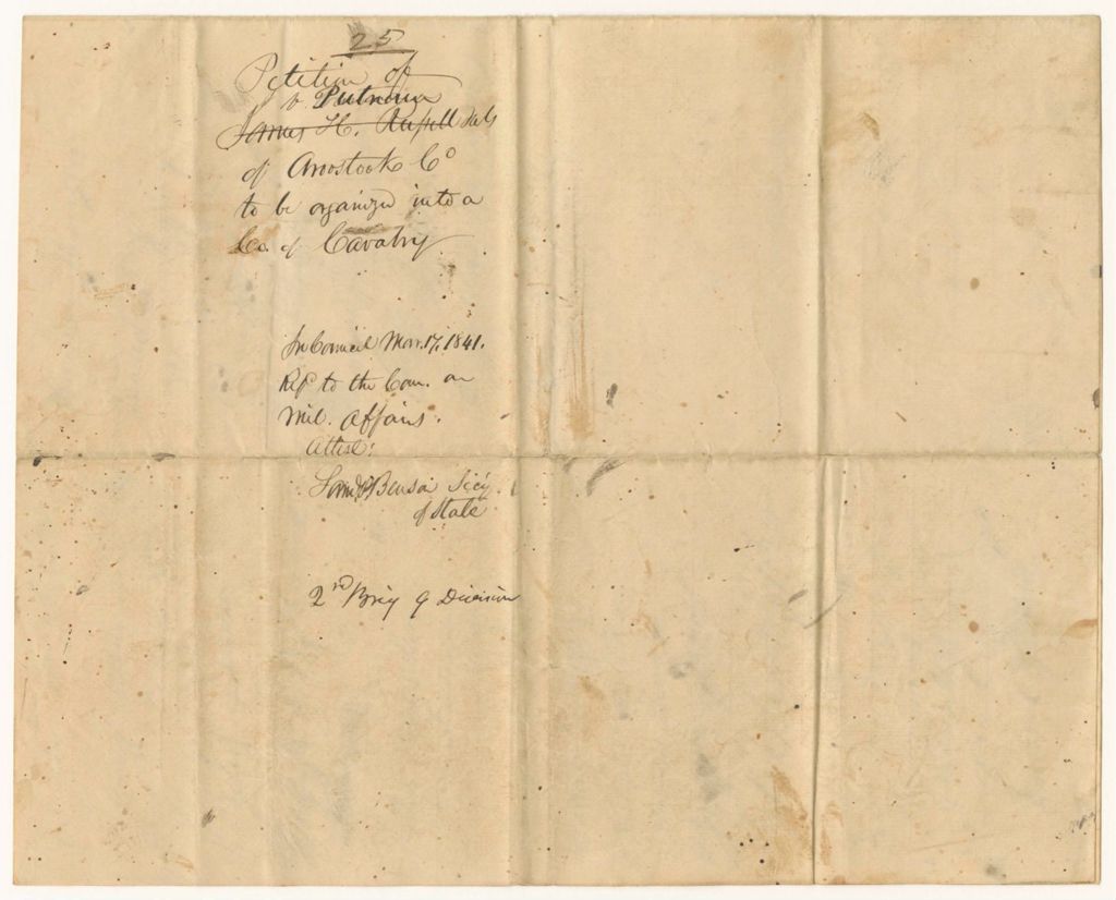 Miniature of Petition of J.V. Putnam and others of Aroostook to be organized into a Company of Cavalry