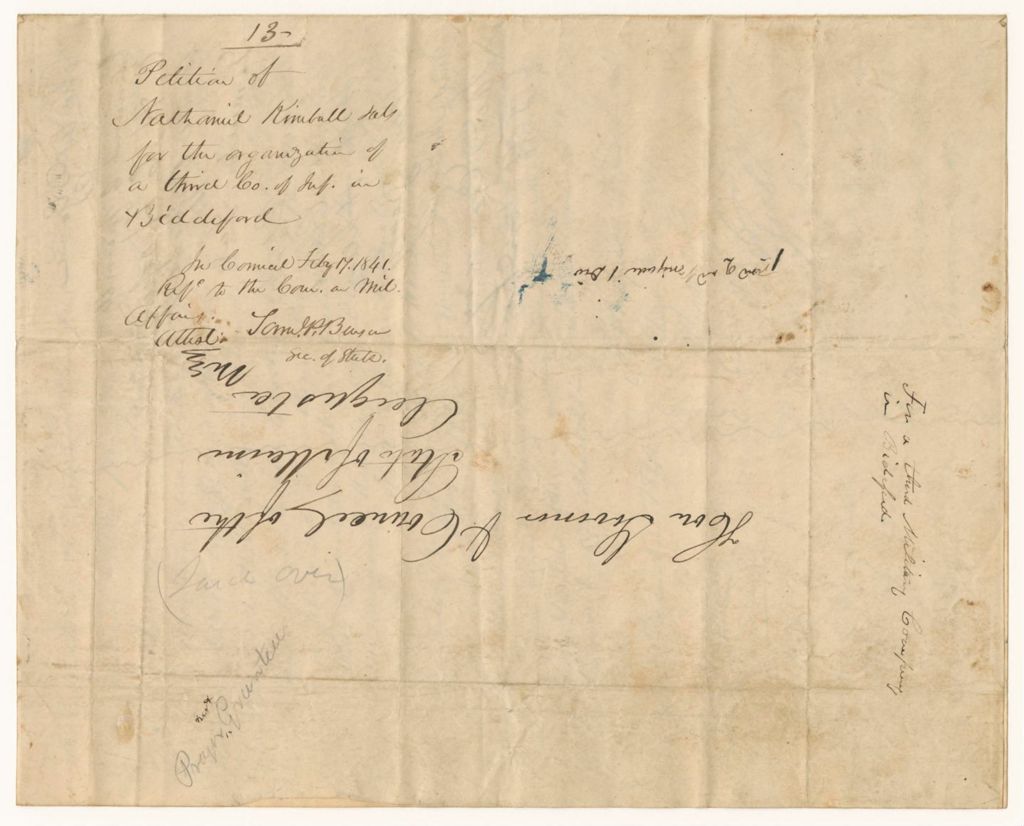 Miniature of Petition of Nathaniel Kimball and others for the organization of a third Company of Infantry in Biddeford