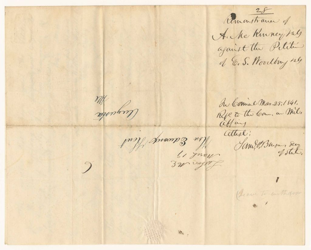 Miniature of Remonstrance of A. McKenney and others against the Petition of E.S. Woodbury and others