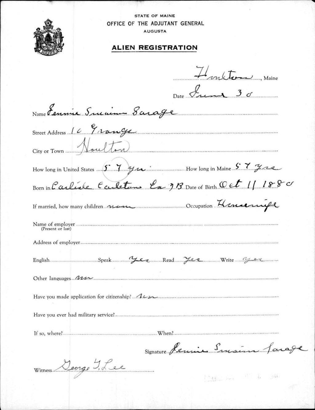 Miniature of Alien Registration- Savage, Jennie S. (Houlton, Aroostook County)