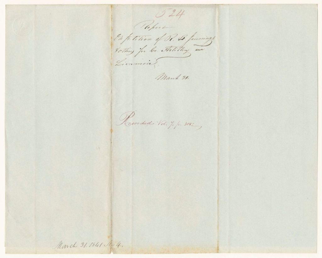 Miniature of Report 524: Report on the Petition of R.B. Jennings and Others of Livermore for the Organization of a Company of Artillery