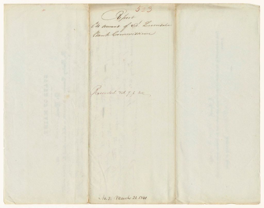 Miniature of Report 523: Report on the Account of Atwood Levensaler Bank Commissioner for 1840