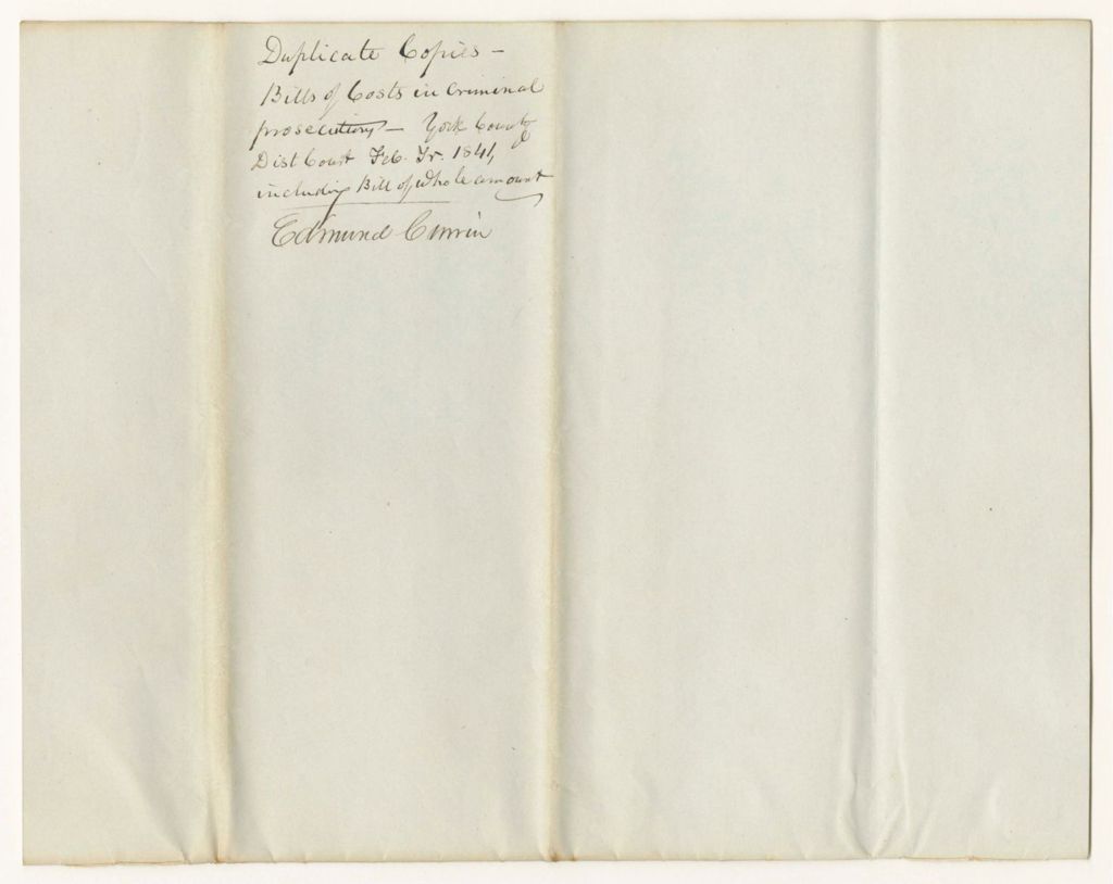 Miniature of Duplicate Copies of Bills of Costs in Criminal Prosecutions at the York County District Court, February Term 1841