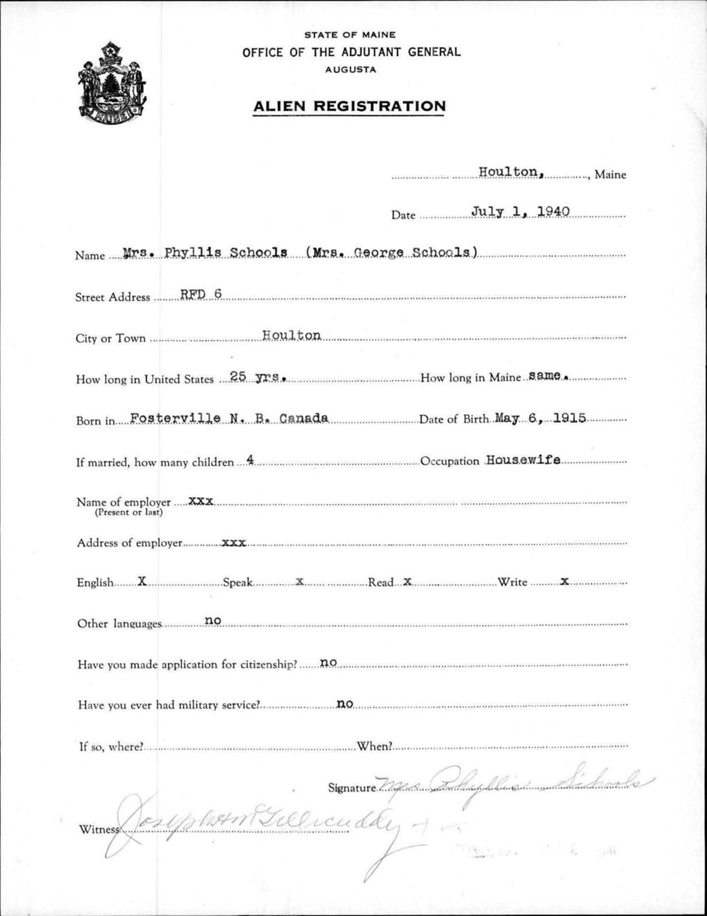 Miniature of Alien Registration- Schools, Phyllis (Houlton, Aroostook County)