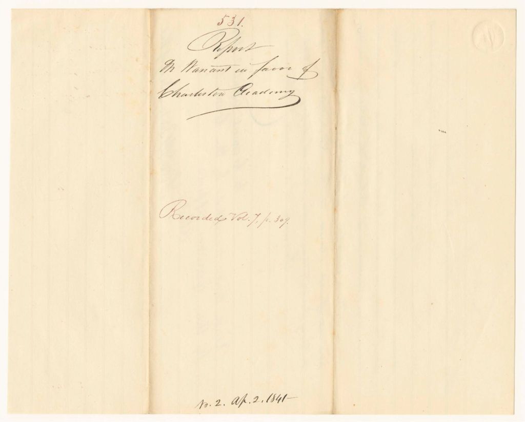 Miniature of Report 531: Report on Warrant in Favor of Charleston Academy