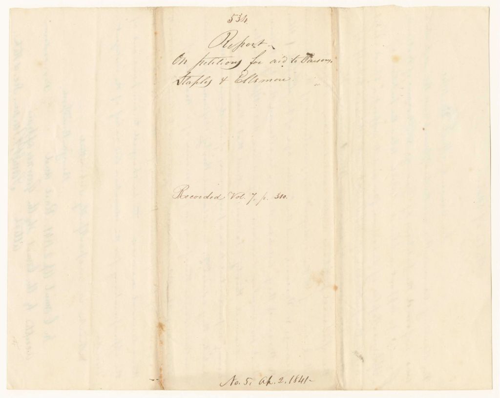 Miniature of Report 534: Report on Petitions for Aid to George W. Parsons of Portland, Alpheus Staples of Lebanon, and Moses Elsmore of Calais