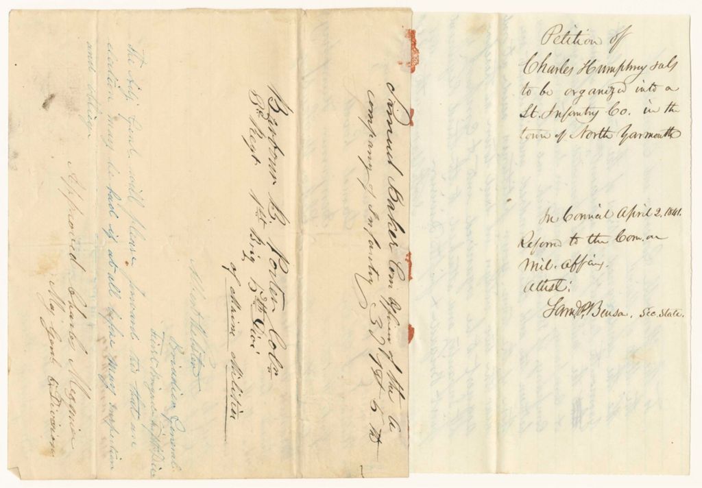 Miniature of Petition of Charles Humphrey and others to be organized into a Light Infantry Company in the town of North Yarmouth