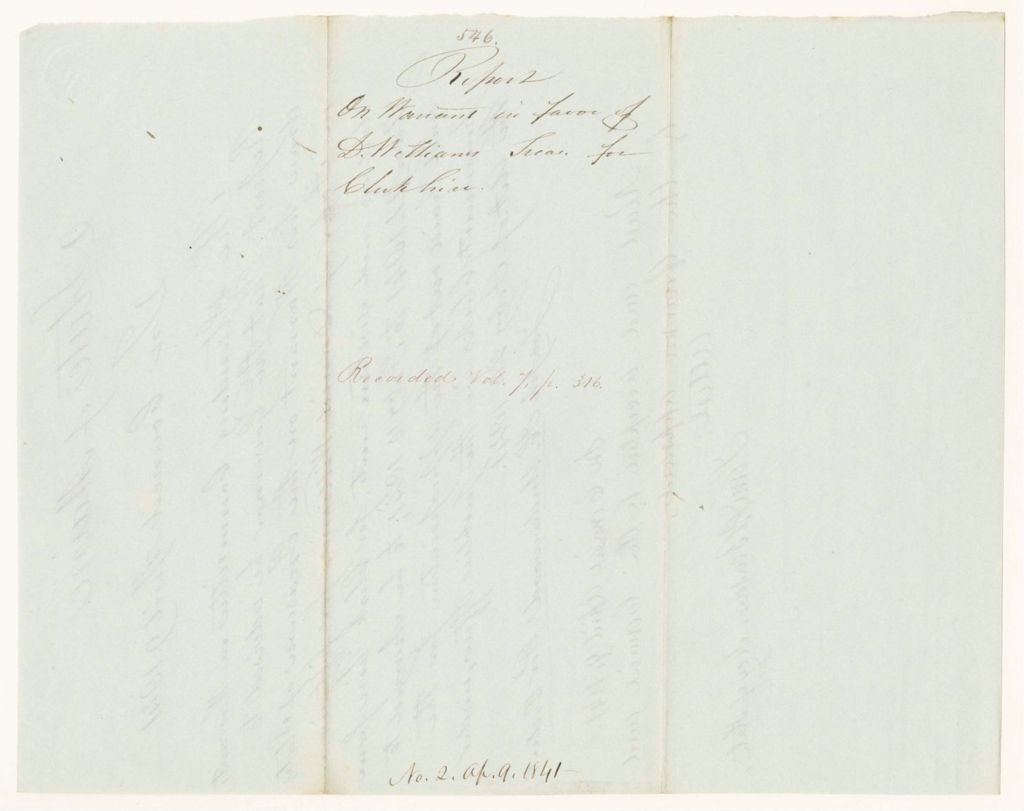 Miniature of Report 546: Report on the Warrant in Favor of Daniel Williams, Treasurer, for Clerk Hire