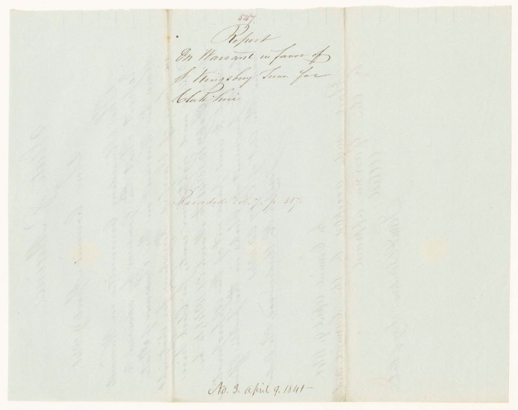 Miniature of Report 547: Report on the Warrant in Favor of Sanford Kingsbury, Treasurer, for Clerk Hire