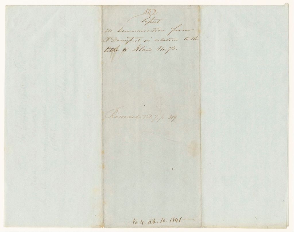 Miniature of Report 552: Report on Communication from Rufus Davenport in Relation to the Title to Island Number 73