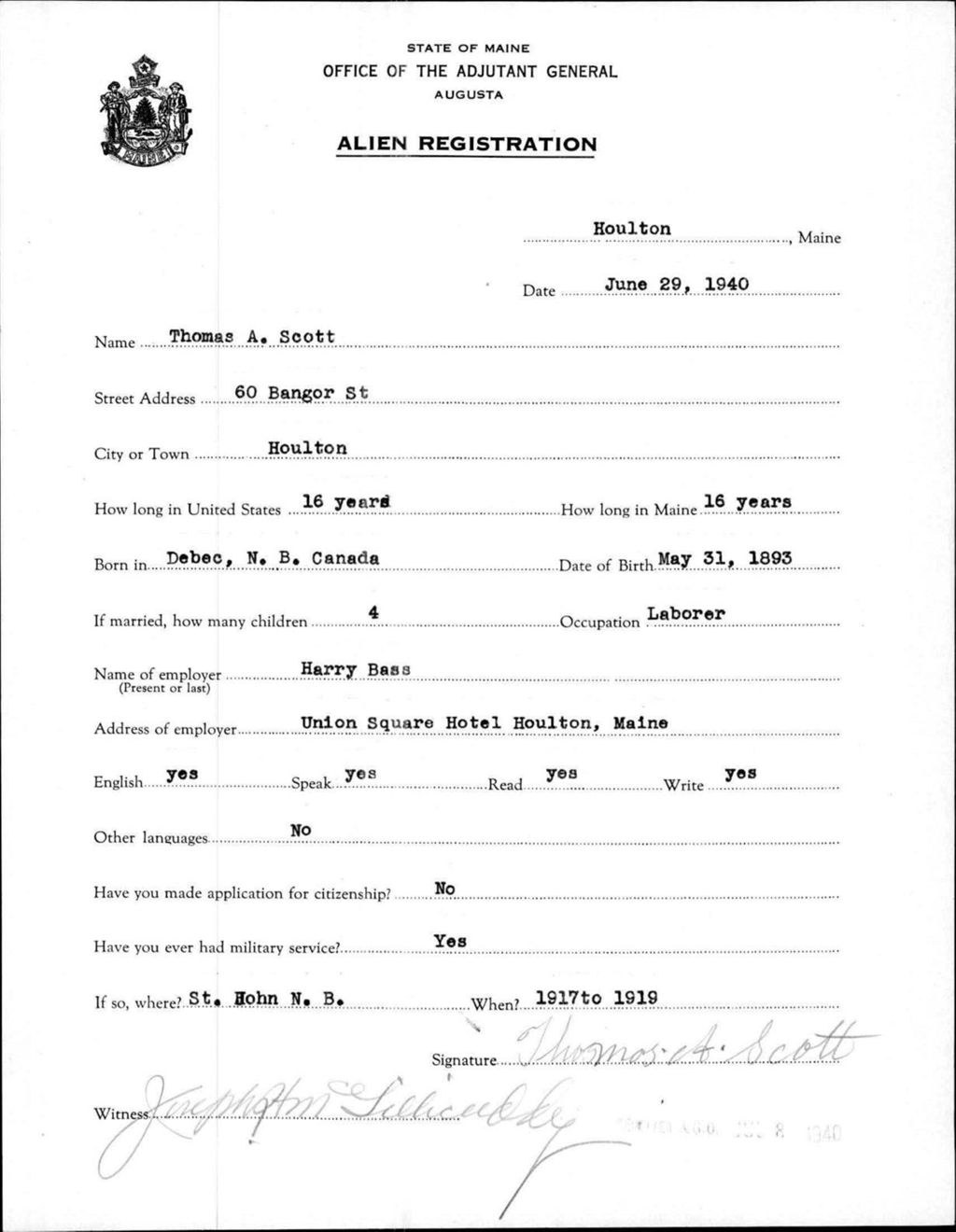 Miniature of Alien Registration- Scott, Thomas A. (Houlton, Aroostook County)
