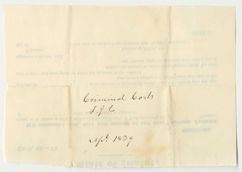 Miniature of Criminal Costs at the Supreme Judicial Court in York County, April Term 1839