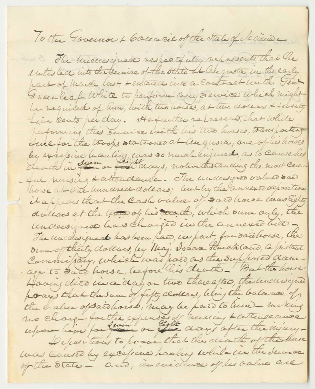 Miniature of Henry Pennell's Petition for Payment for a Horse