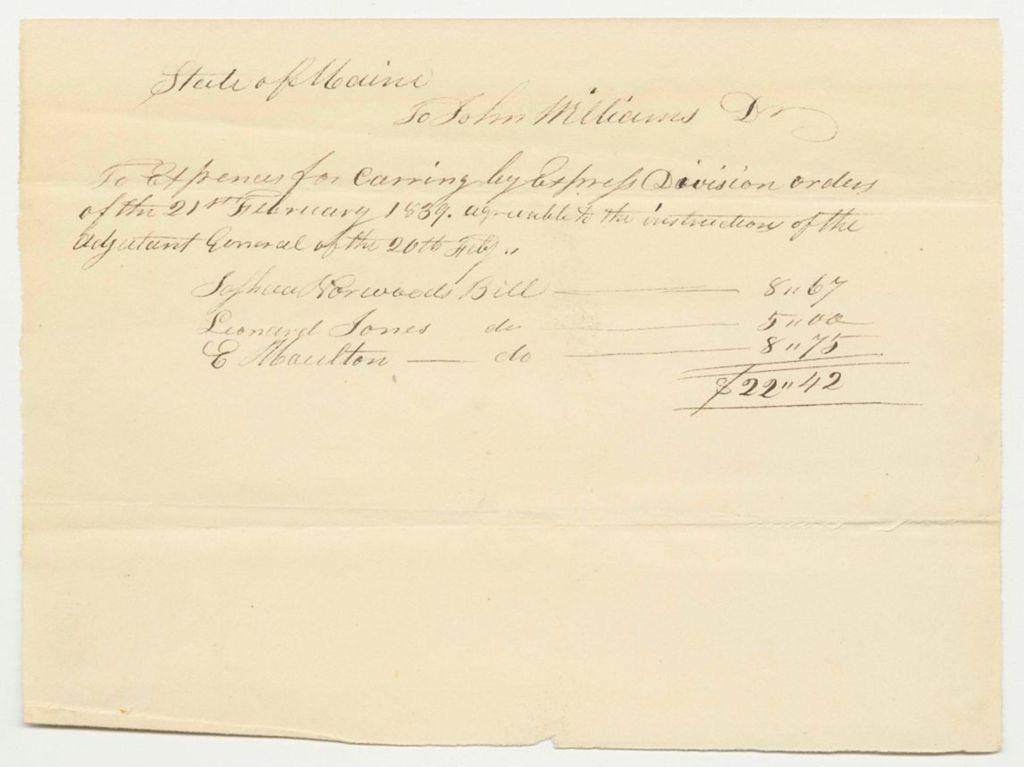 Miniature of Receipts from the Account of John Williams, Brigadier General for a Draft in the 3rd Division