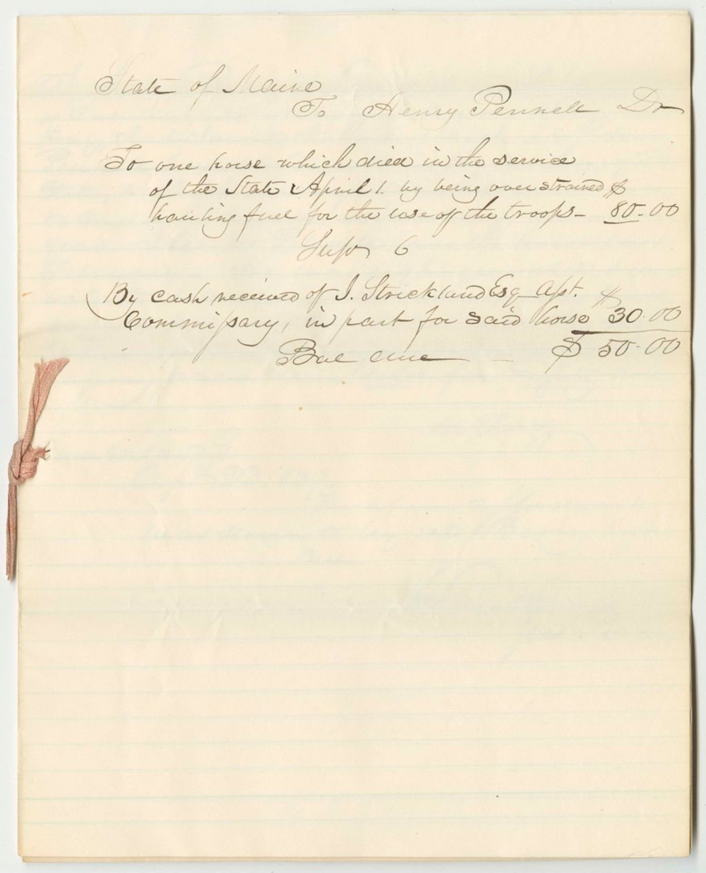Miniature of Henry Pennell's Account and Contract with General Greenleaf White
