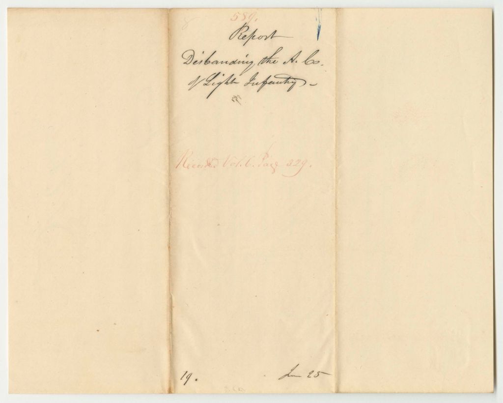 Miniature of Report 589: Report Disbanding the "A" Company of Light Infantry in Jay