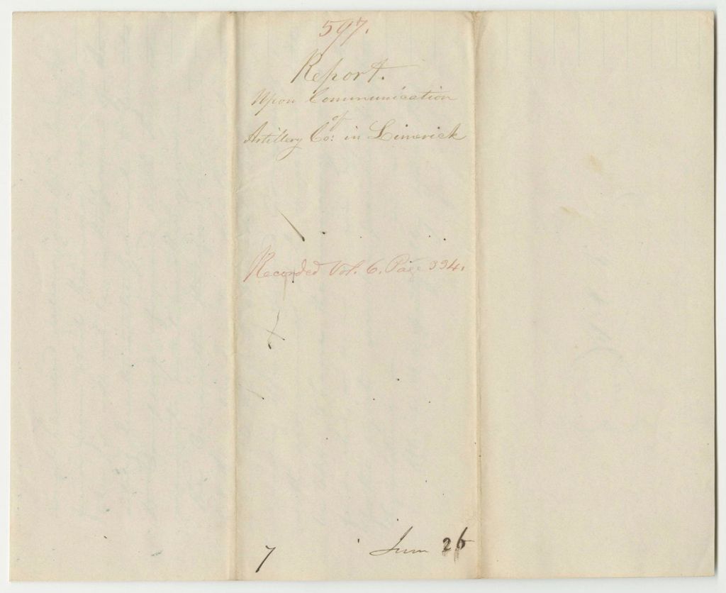 Miniature of Report 597: Report on the Communication of The Artillery Company in Limerick for Equipment