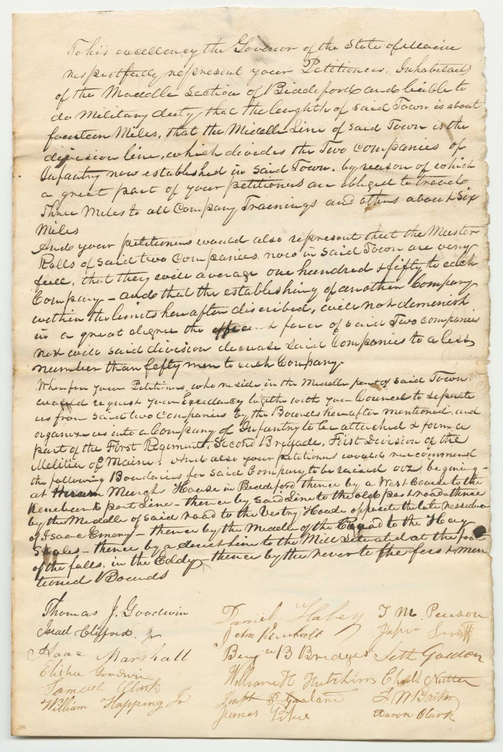Miniature of Petition for the Organization of Infantry in Biddeford
