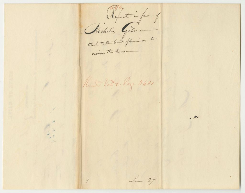Miniature of Report 606: Report in Favor of Nicholas Gilman, Clerk to the Commissioners for Revising the Public Laws