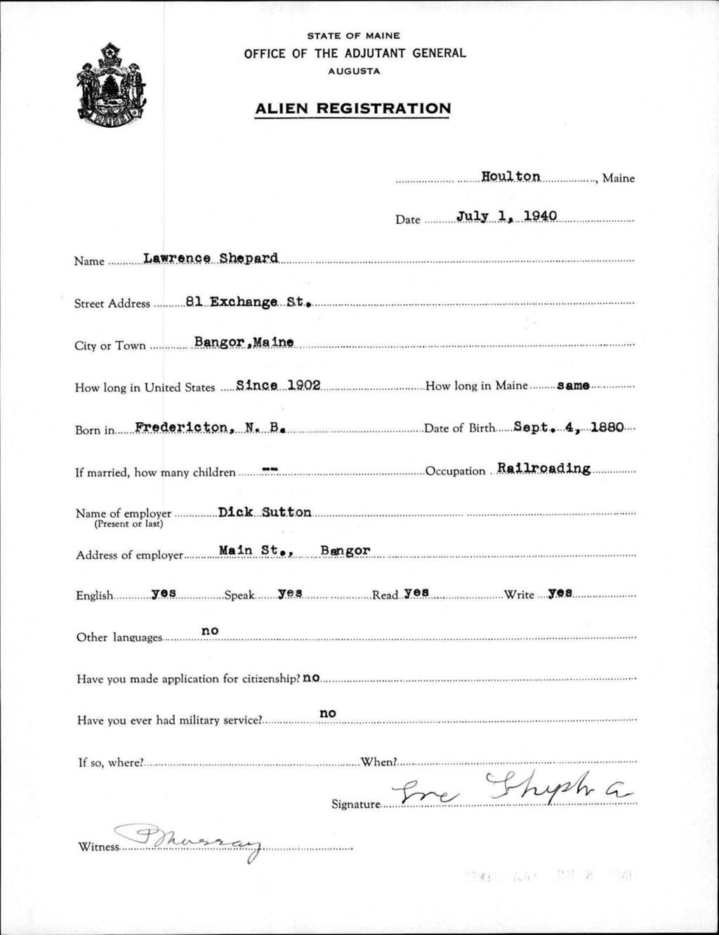 Miniature of Alien Registration- Shepard, Lawrence (Houlton, Aroostook County)