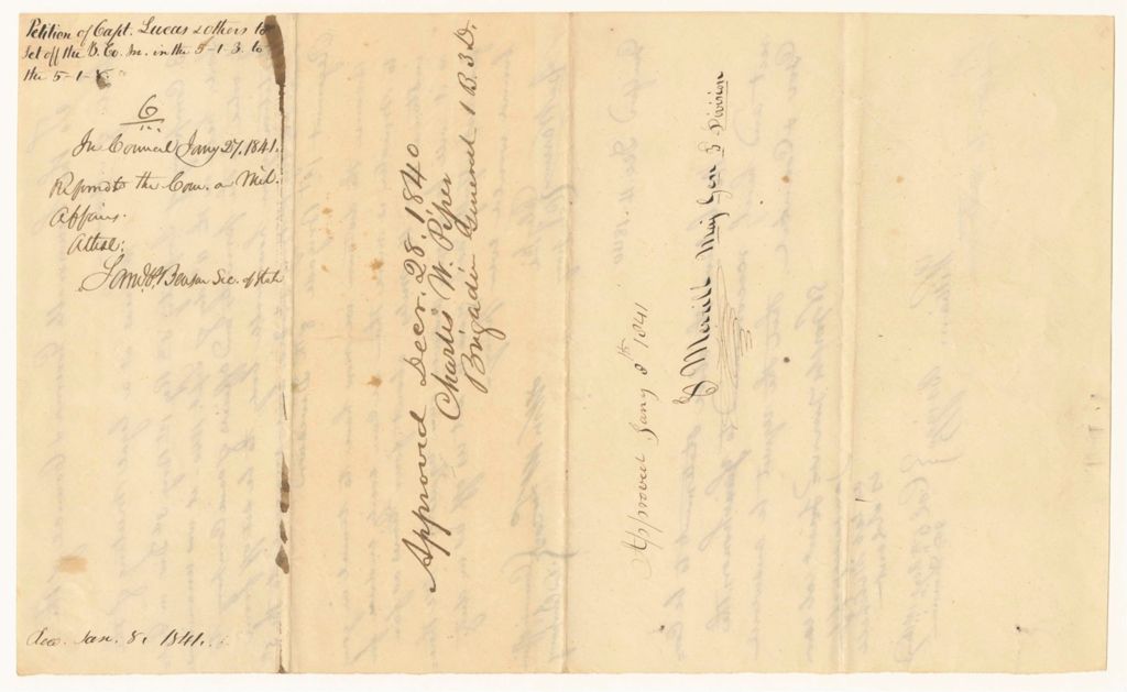 Miniature of Petition of William W. Lucas and Others for the C Company of Infantry in the 5th Regiment 1st Brigade 3rd Division to be Annexed to the 8th Division