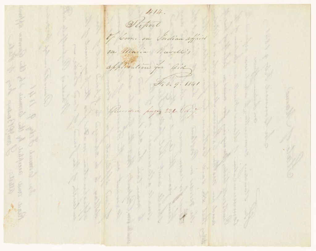 Miniature of Report 414: Report of Committee on Indian Affairs on Maria Newell's Application for Aid