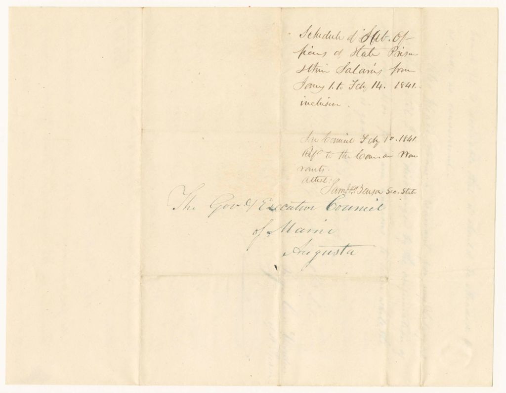 Miniature of Schedule of the Subordinate Officers of the State Prison and the Sums Due Them Since January 1st 1842 and Including the 14th Day of February 1841