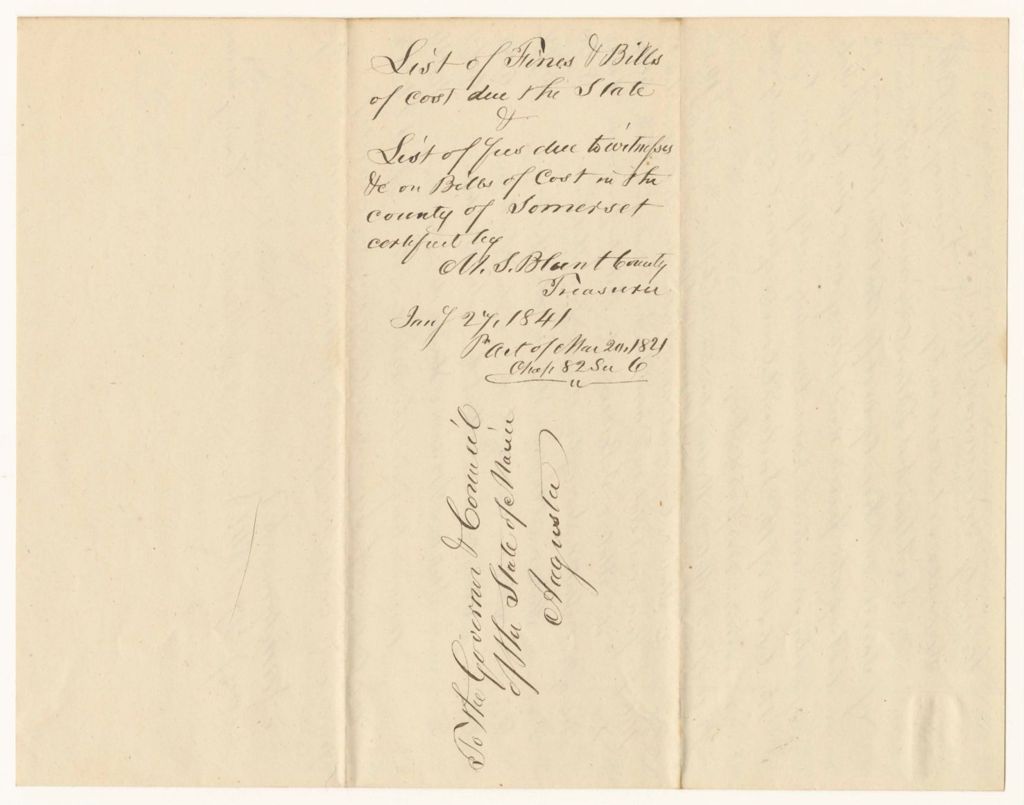 Miniature of List of Fines and Bills of Cost Due the State and List of Fees Due to Witnesses in the County of Somerset