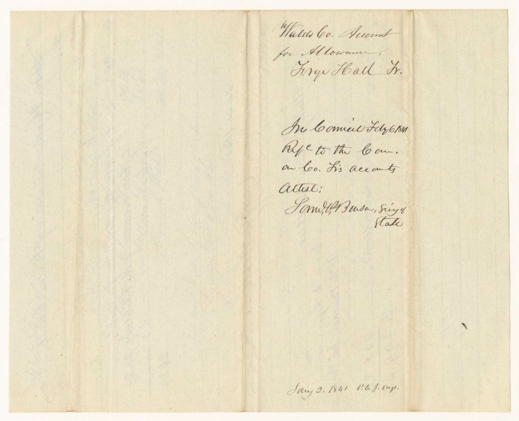 Miniature of Account of Frye Hall, Treasurer of Waldo County
