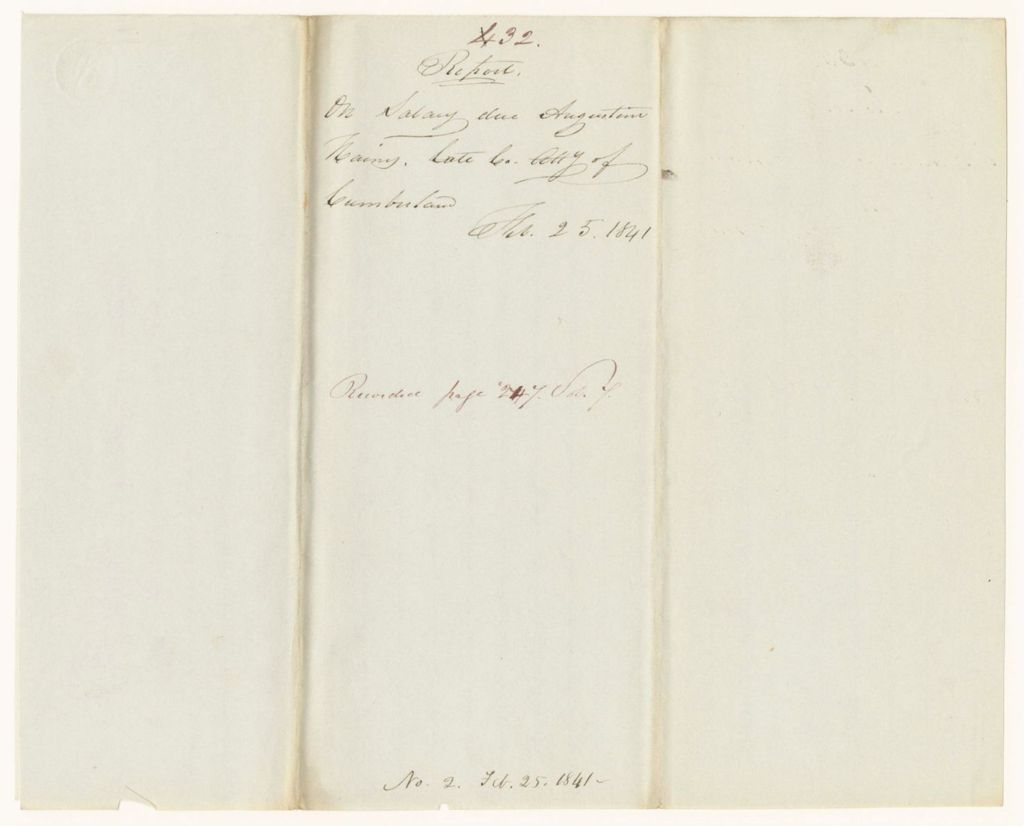 Miniature of Report 432: Report on Salary Due to Augustin Haines, Late County Attorney of Cumberland