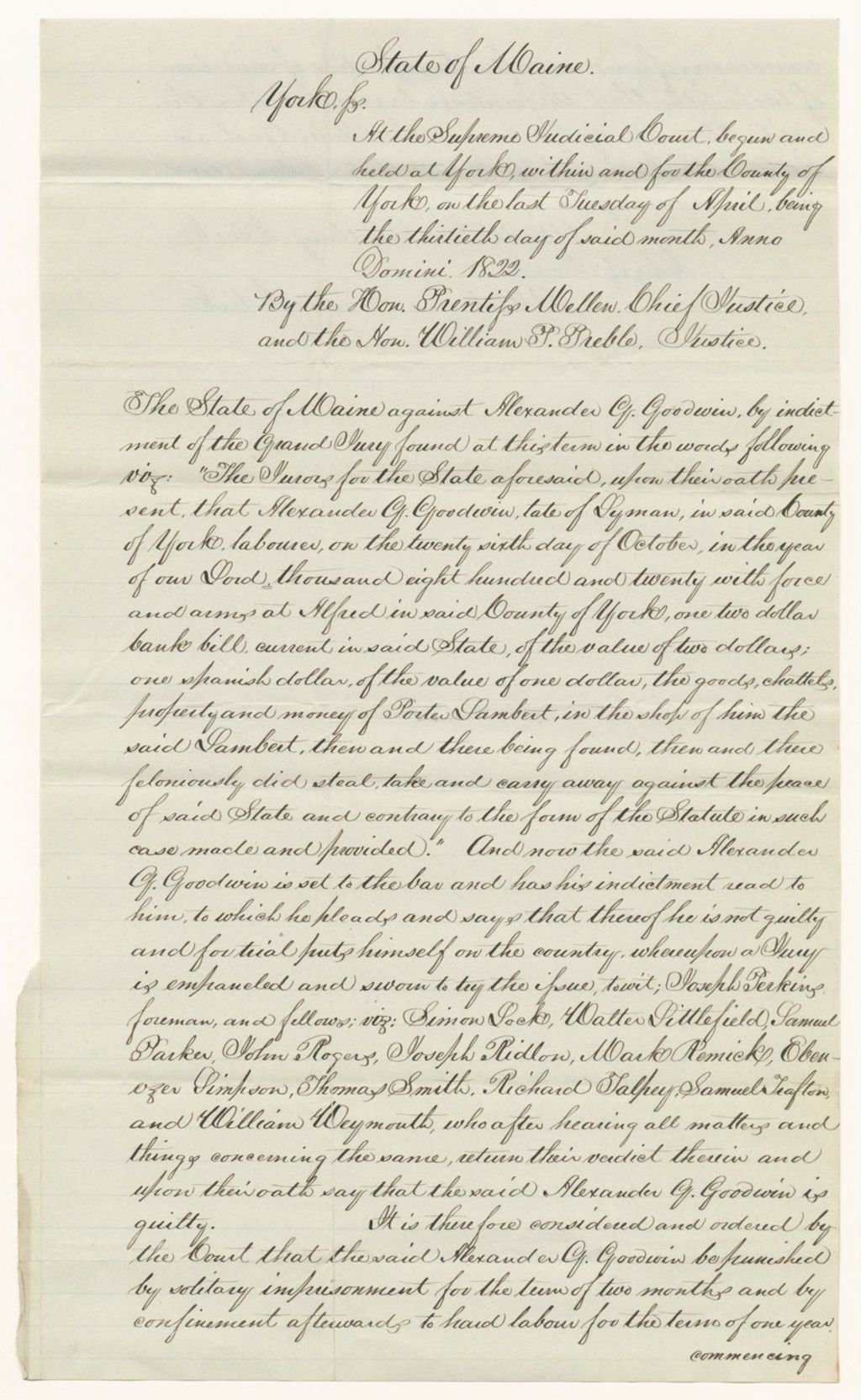 Miniature of State v. Alexander G. Goodwin, Copy of Record