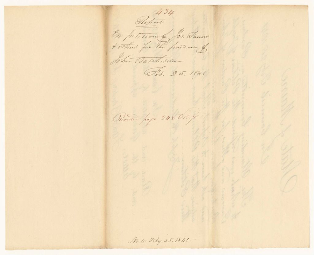 Miniature of Report 434: Report on the Petition of Joseph Farrow, et al, for the Pardon of John Batchelder of Iselboro