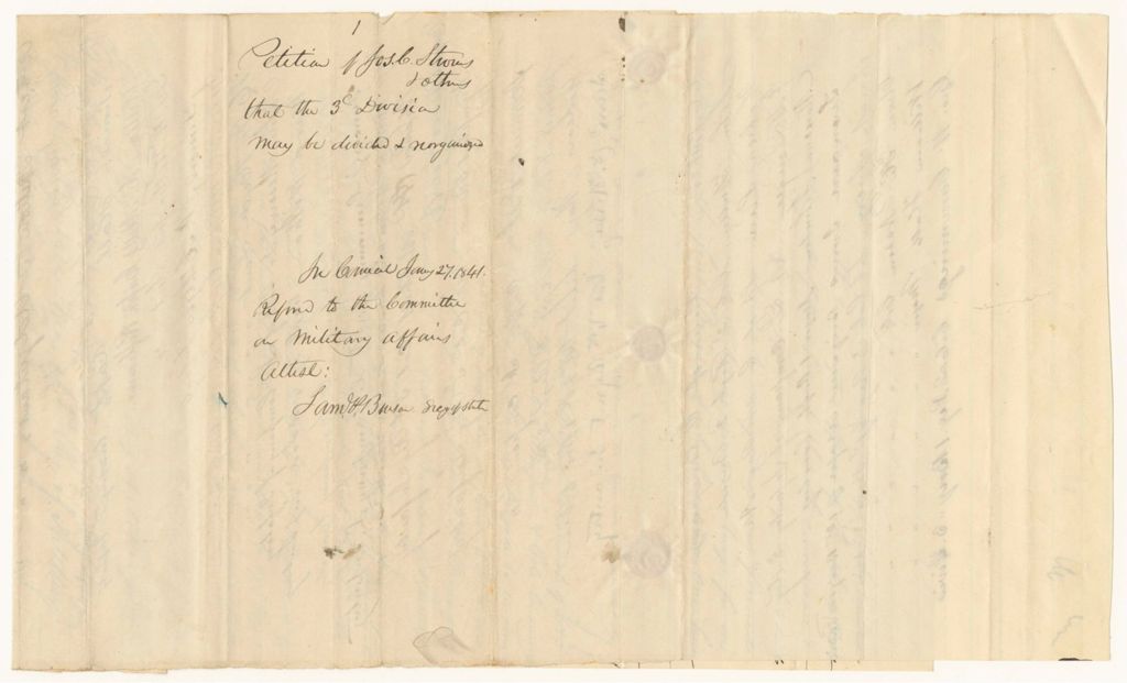 Miniature of Petition of Lieutenant Colonel Joseph C. Stevens and others that the 1st Regiment, 2nd Brigade, 3rd Division may be Divided