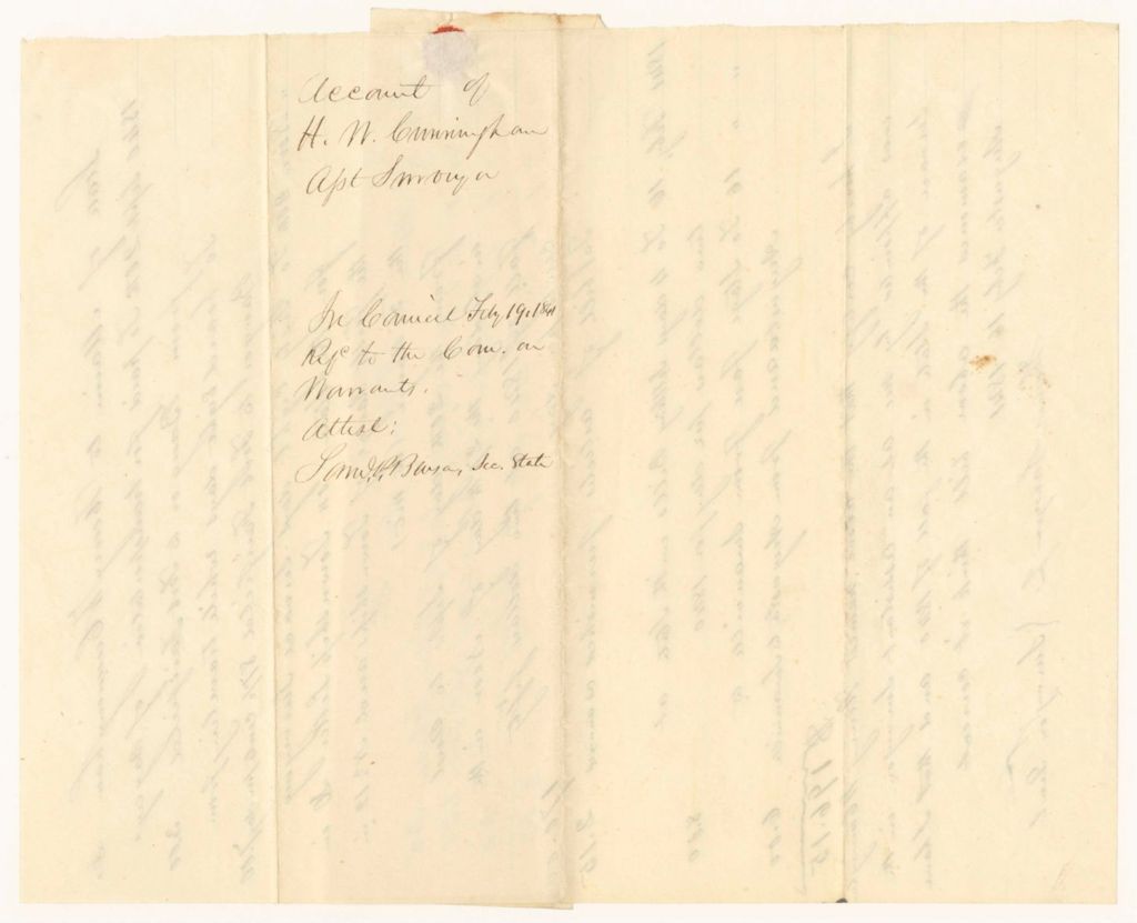 Miniature of Account of Henry W. Cunningham, Assistant Surveyor