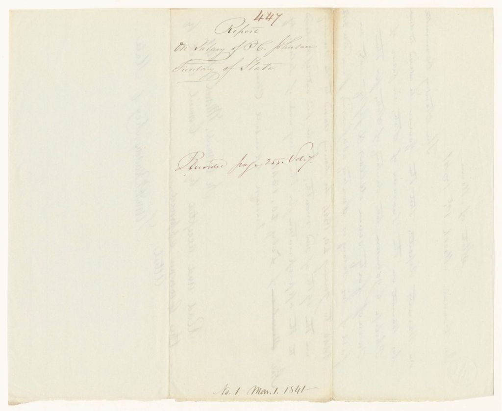 Miniature of Report 447: Report on the Salary of Philip C. Johnson, Secretary of State