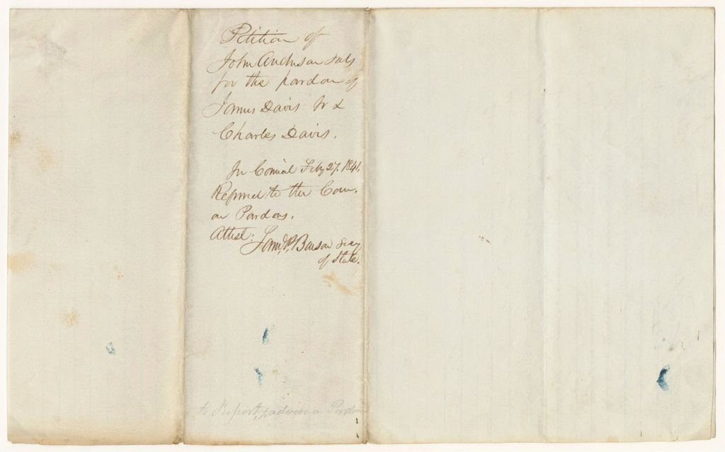 Miniature of Petition of John Anderson and Others for a Pardon of James Davis Jr. and Charus Davis
